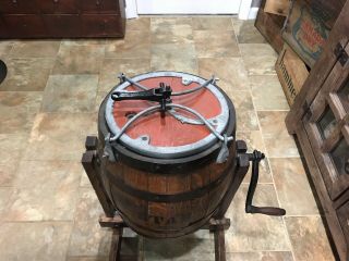 Antique STAR Wooden Barrel Butter Churn With Stand 2