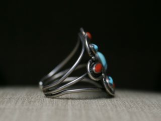 Huge Vintage Native American Navajo Sterling Turquoise Coral Cuff Bracelet 3