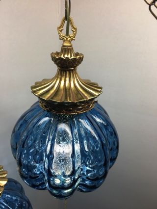 Vintage Mcm Blue Glass Hanging Swag Lamp Light With Diffuser