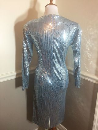 Vtg OLEG CASSINI Shimmering Blue SEQUIN Cross Over Bodice Evening Party DRESS 6 5