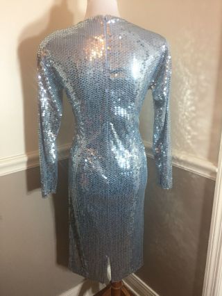 Vtg OLEG CASSINI Shimmering Blue SEQUIN Cross Over Bodice Evening Party DRESS 6 6