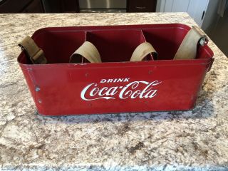 Vintage Stadium Vendor Coca Cola Red Metal Carrier With Opener & Strap