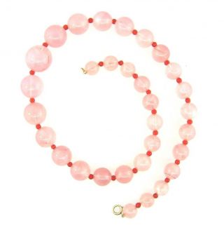 Rare Cartier 14k Yellow Gold,  Coral & Rose Quartz Bead Necklace Circa 1950s