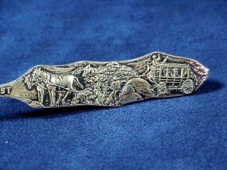 Deadwood,  S.  D.  Antique Sterling Silver Souvenir Spoon The Wild West - Stagecoach