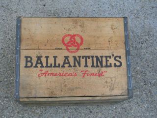 Vintage 1945 Ballantine Ale Beer 3 Rings Wood Quart Bottle Crate Box Newark Nj.