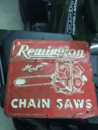 Remington Chainsaw Sign Dupont Usa Metal Tin 1965 Vintage Anneta Ky