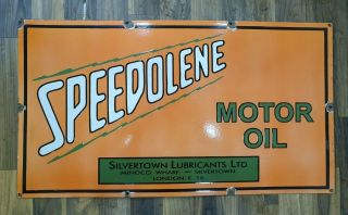 Speedolene Motor Oil Vintage Porcelain Sign 27 X 15 Inches