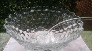 Vintage Fostoria American Elegant Glass Clear Low Foot Punch Bowl Plus Ladle