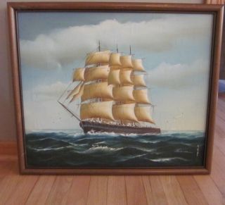 Charming Vintage Am.  Clipper Ship Framed Oil Painting Signed Terence?