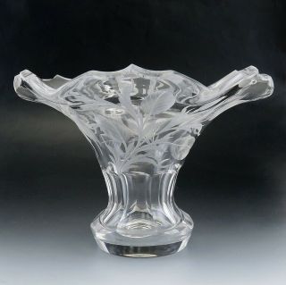 Antique C1905 Intaglio Cut Crystal Glass Frosted Etched Trumpet Flower Vase