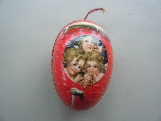 Antique Germany Paper Mache Egg Candy Container Cherub Angels Ornament