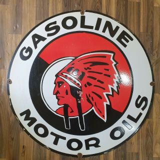 Gasoline Motor Oils Vintage Porcelain Sign 30 Inches Round