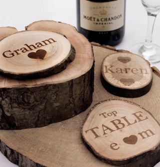 Personalised Rustic Log Slices,  Coasters.  Vintage Wedding Favours Or Place Names