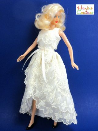 Fits Barbie Silkstone Ooak Vintage Wedding White Lacy Doll Dress Hankie Couture