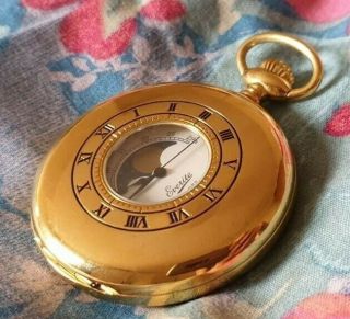 Vintage Style Everite Gold Plated Swiss Quartz Half Hunter Moon Pocket Watch