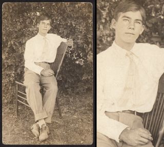 Movie - Star Handsome Blue Eyes Farmer Man In Chair 1910s Vintage Photo Gay