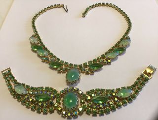 Vintage Juliana Shades Of Green Rhinestone Necklace And Bracelet
