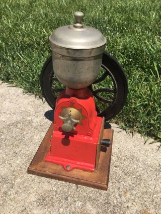 Vintage Early American Cast Iron Hand Crank Coffee Pepper Mill w Hopper 4