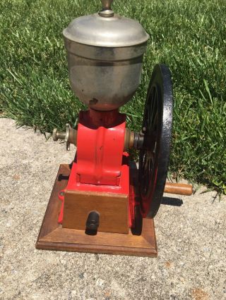 Vintage Early American Cast Iron Hand Crank Coffee Pepper Mill w Hopper 5