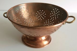 Vintage Copper Colander With Brass Handles,  9” Diameter,  From Portugal