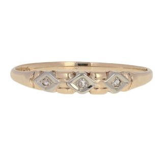 Diamond - Accented Art Deco Wedding Band - 14k Yellow Gold Women 