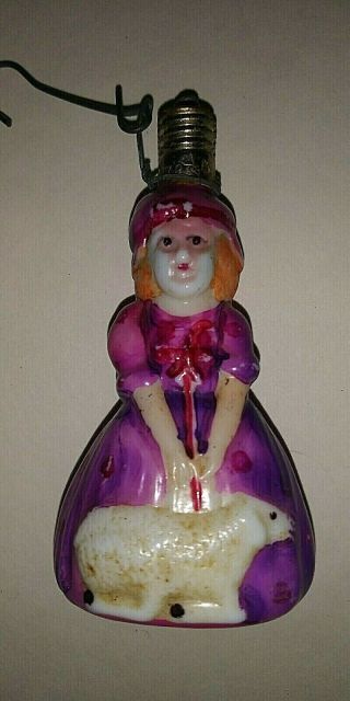 Vintage Antique Bo Peep Girl With Lamb Milk Glass Bulb Light Christmas Ornament