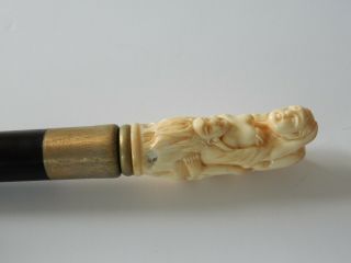 Vintage Oriental Bone Erotica Erotic Hand Carved Walking Stick Ebony