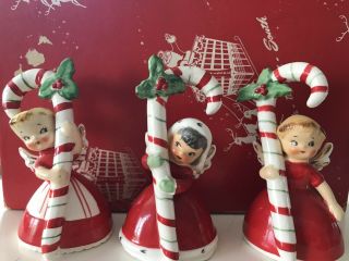 Vintage Napco Candy Cane Angel Bells Set Of 3 From 1956