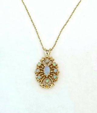 Vintage 14 kt.  Yellow Gold Opal and Diamond Pendant,  14kt Chain 2