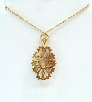 Vintage 14 kt.  Yellow Gold Opal and Diamond Pendant,  14kt Chain 3