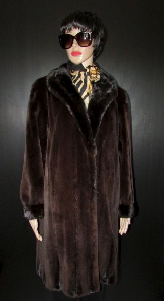 Vtg Canadian Sheared Chocolate Brown Mink Fur Coat Sz Xl Bust 44