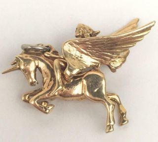 Vintage Estate 14k Gold Pegasus Winged Horse Unicorn Pendant Charm For Necklace