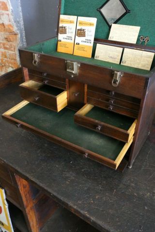 Vintage H Gerstner Sons Wood Machinist Tool Box Chest 1950s with Keys Booklets 11