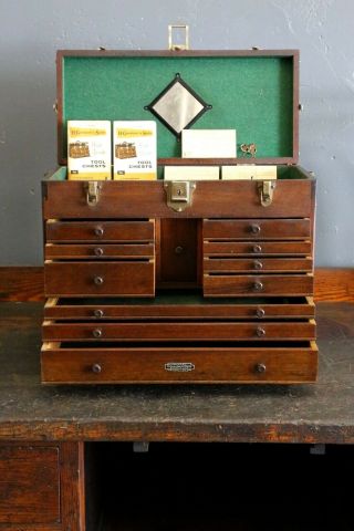 Vintage H Gerstner Sons Wood Machinist Tool Box Chest 1950s With Keys Booklets