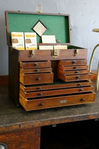 Vintage H Gerstner Sons Wood Machinist Tool Box Chest 1950s with Keys Booklets 3