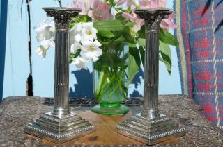 Fine Antique Silver Plated Corinthian Candlesticks By Hawksworth Eyre Mid 19thc