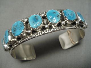 Very Rare Vintage Navajo Easter Blue Turquoise Sterling Silver Bracelet