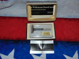 Nos Vintage Wilkinson De Safety Razor With Box & Blades Papers