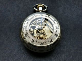 Antique Silver Double - Sided Chronograph Skeleton Mechanical Pocket Watch