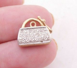 Fine 9ct/9k Gold Diamond Handbag Pendant Clasp For Bracelet/ Necklace,  375