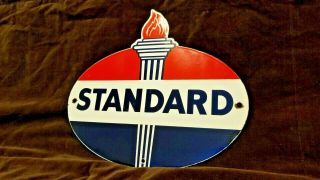 Old Vintage Standard Gasoline Porcelain Gas Oil Service Station Pump Plate Sign