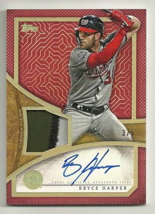 2019 Topps Bryce Harper Reverence Red Autograph Patch Card D 3/5 Ssp Rare