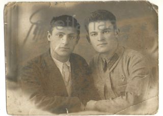 June 1941 Wwii Two Friends Couple Military Men Handsome Guy Soviet Vintage Photo