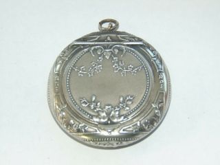 Little Antique French Silver Chatelaine Compact Rouge Pot With Mirror