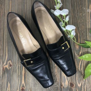 Vintage Chanel Flats Shoes Women’s Square Toe Black Classic 36.  5 Italy Leather