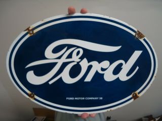 Vintage 1958 Ford Motor Company Porcelain Enamel Dealership Advertising Sign