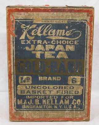 Vintage Advertising M J Kellam Wood Gold Band Tea Box Asian Lady Graphics 1930s