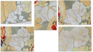 Vintage Japanese Kimono Silk MARU OBI Woven Dragon,  Phoenix,  Green,  Rare V492 11