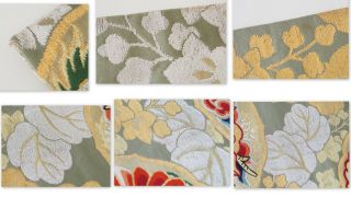 Vintage Japanese Kimono Silk MARU OBI Woven Dragon,  Phoenix,  Green,  Rare V492 12