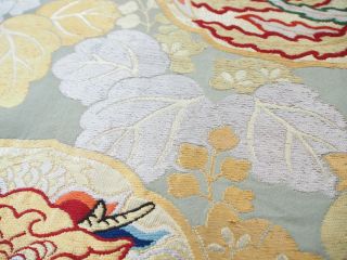 Vintage Japanese Kimono Silk MARU OBI Woven Dragon,  Phoenix,  Green,  Rare V492 8